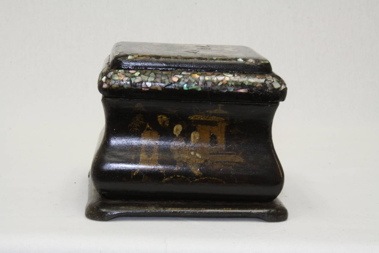 English Asian Mother-of-Pearl Chinoiserie Tea Caddy For Sale