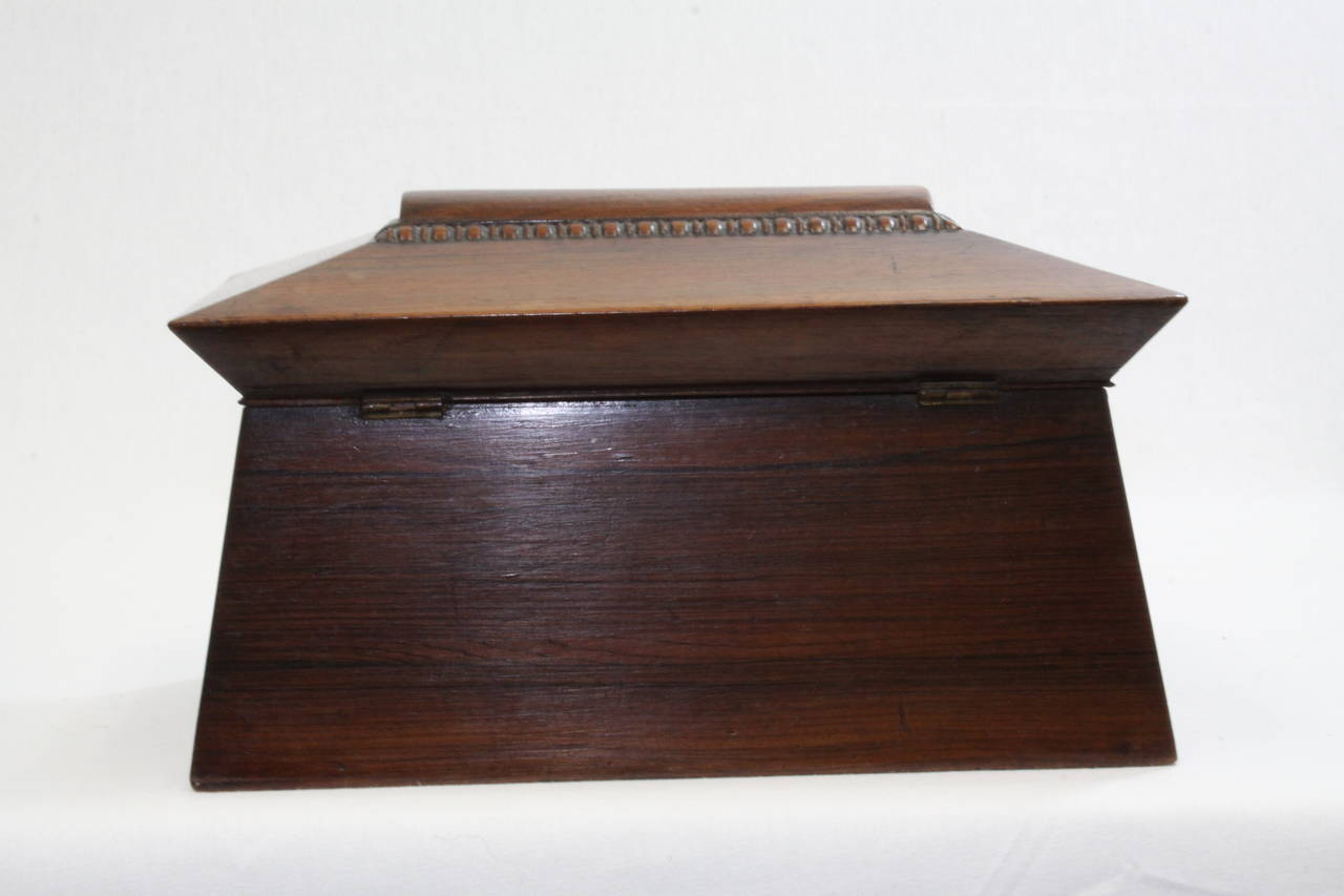 English 1860 Rosewood Sarcophagus Shaped George III Style Double Tea Caddy For Sale