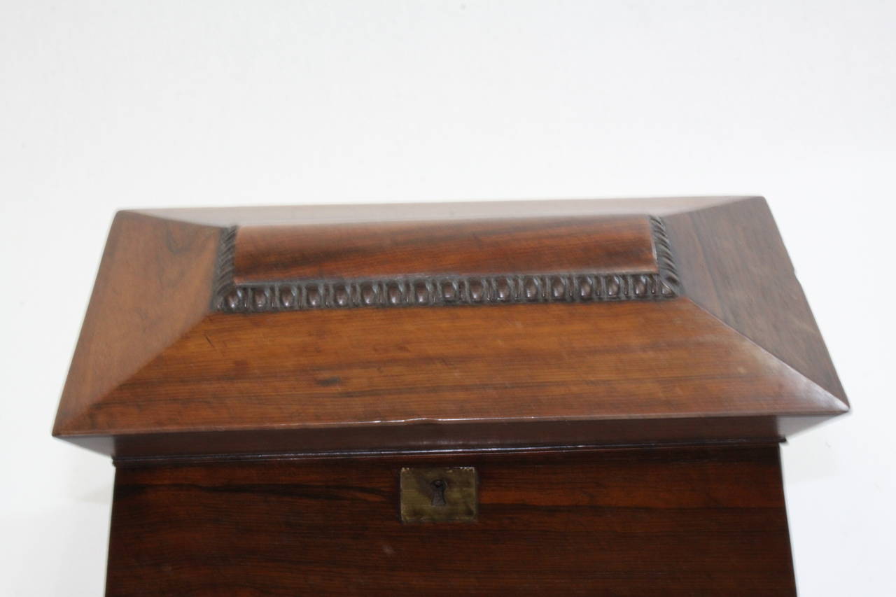 Mid-19th Century 1860 Rosewood Sarcophagus Shaped George III Style Double Tea Caddy For Sale