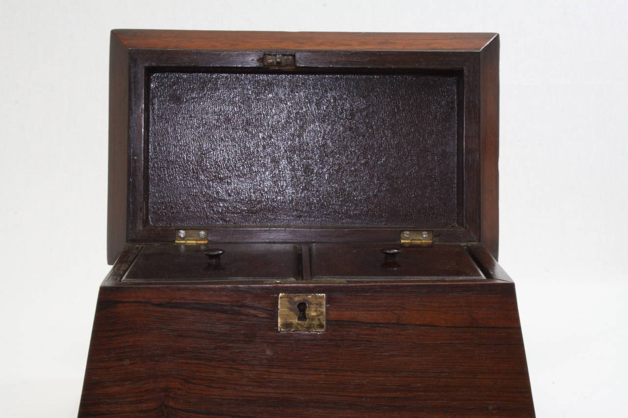 1860 Rosewood Sarcophagus Shaped George III Style Double Tea Caddy For Sale 1
