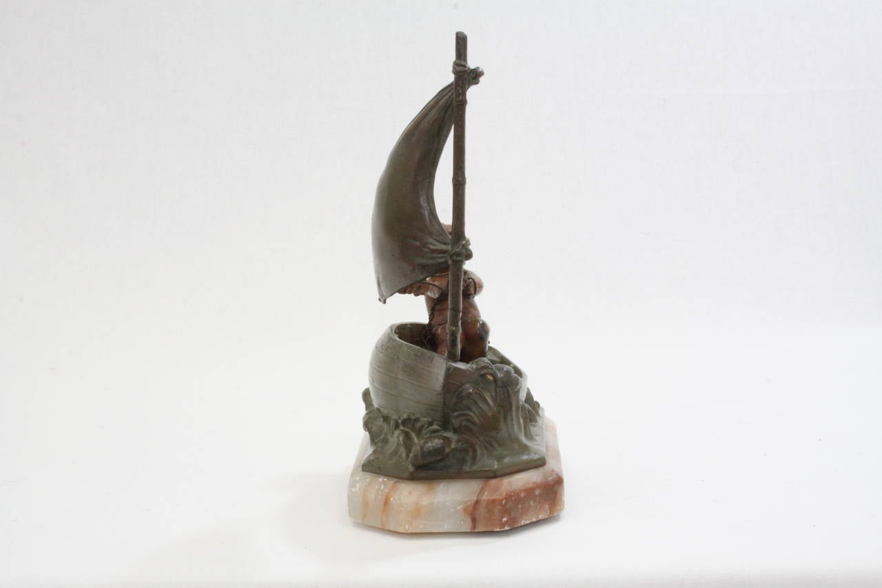 German Auguste Moreau Bronze and Marble Cherub in Boat