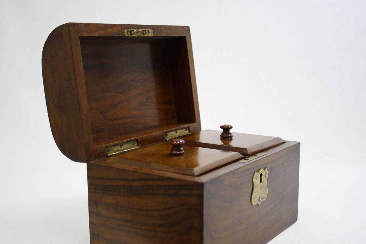 1870s Dome Top Walnut Tea Caddy with Key In Excellent Condition In Raleigh, NC