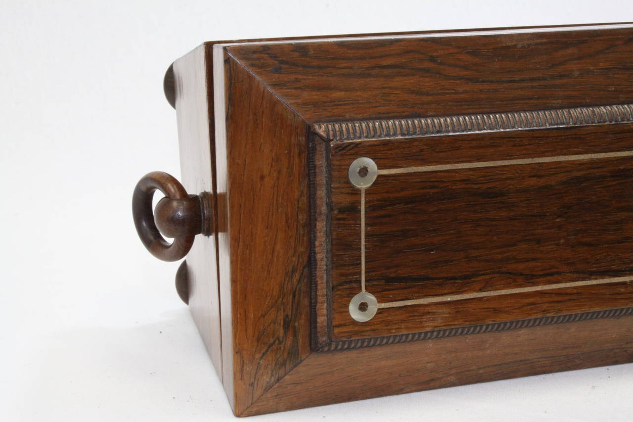 Rosewood 1860 George III Style Inlaid Double Tea Caddy For Sale 4