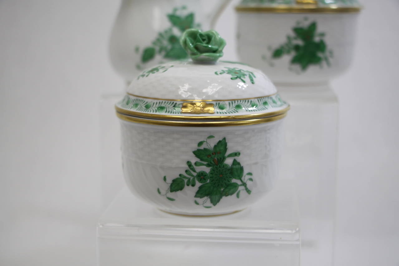 Hungarian Herend Chinese Bouquet Green Three-Piece Service Set For Sale