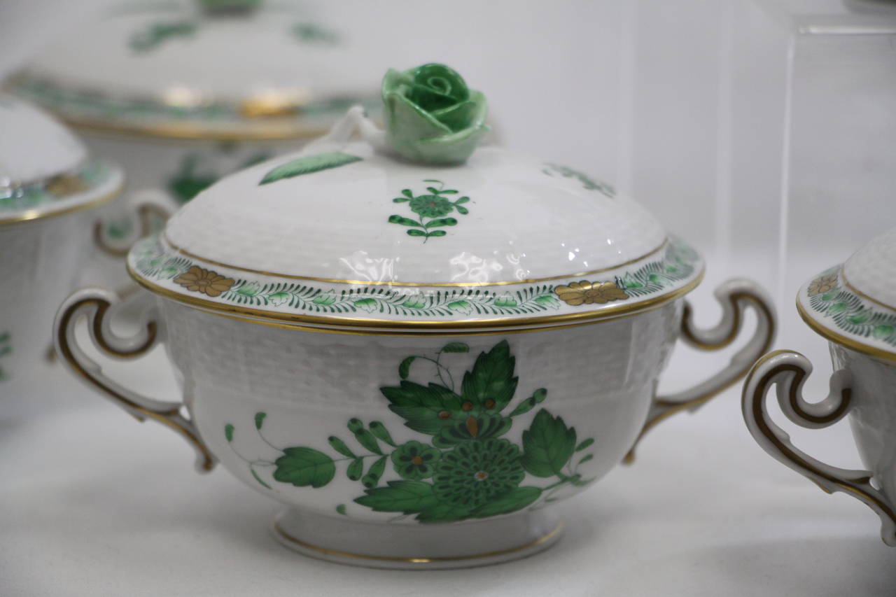 Hungarian Herend Chinese Bouquet Green Nine Crème Soup Dishes
