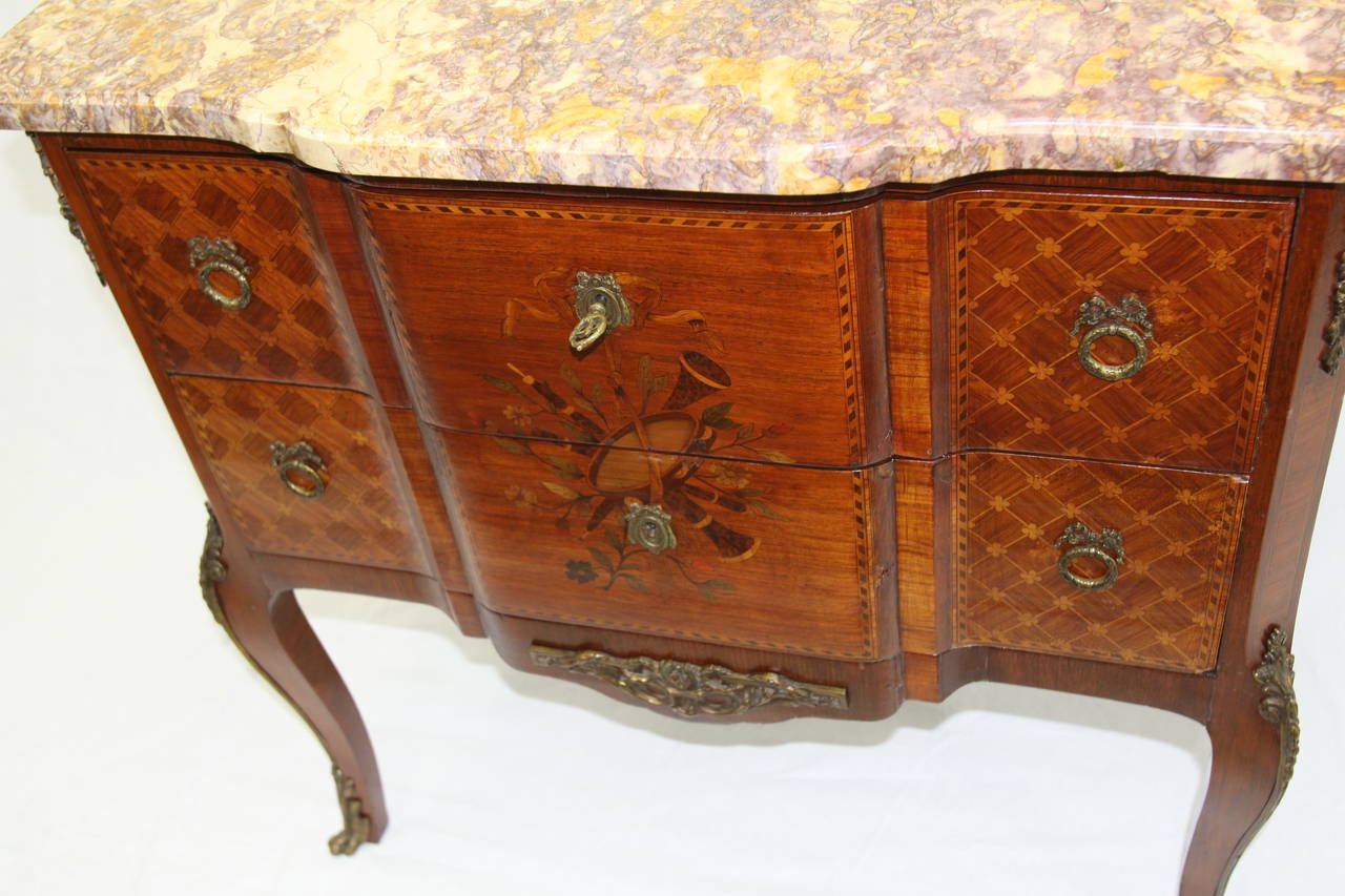 Louis XVI Parquetry Inlaid Marble Top Commode