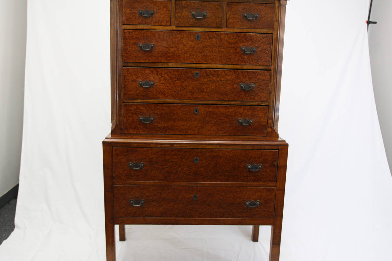 Chippendale Late 19th Century Burled Maple High Boy For Sale