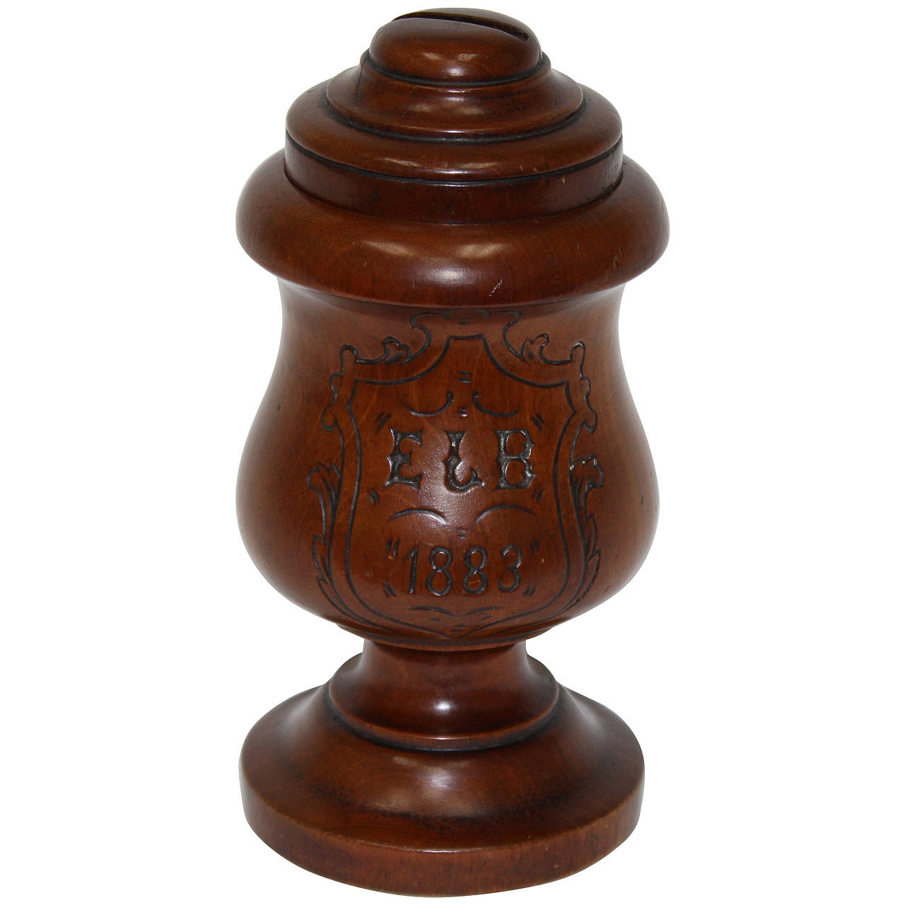 1883 Belgium Mahogany Money Jar "Box" For Sale