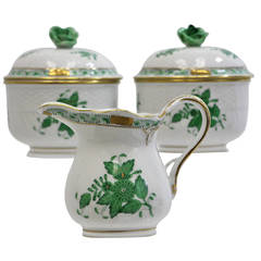 Herend Chinese Bouquet Green Three-Piece Service Set