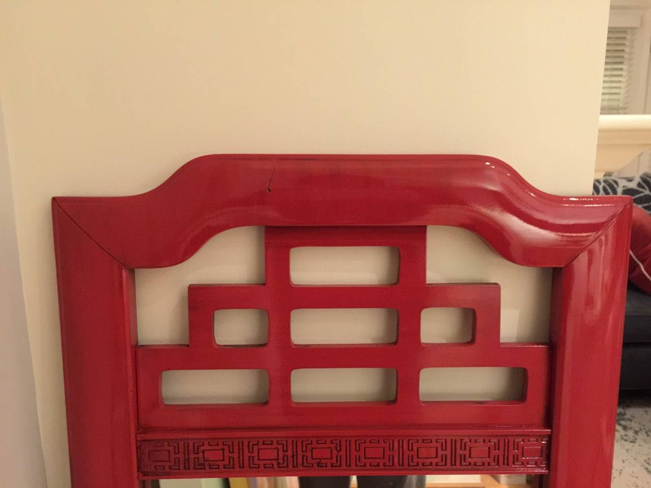 Pair of Red Lacquered Chinese Chippendale Style Mirrors