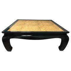 Century Furniture Burl and Lacquer Cocktail Table, Excellent