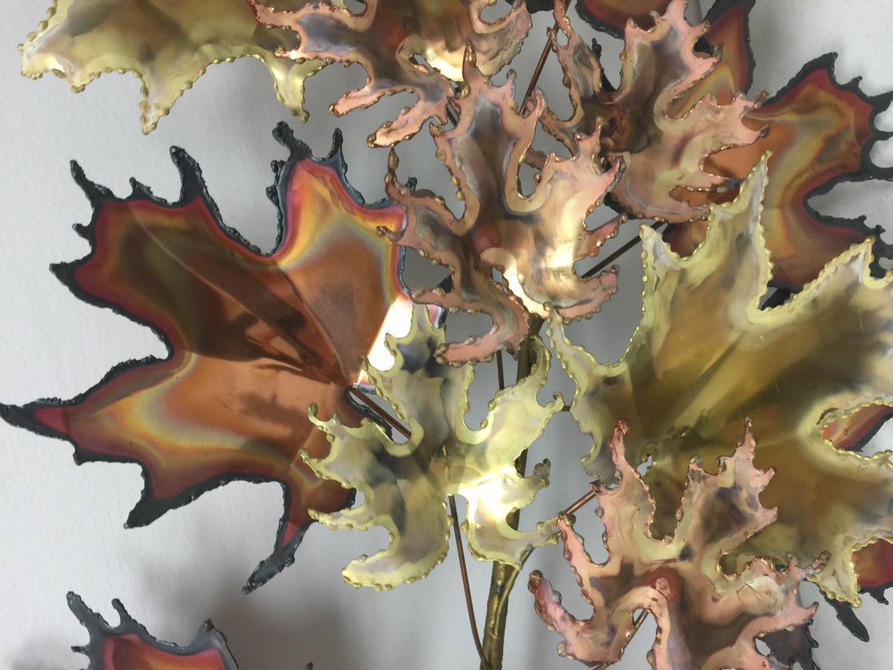 Burnished Curtis Jere Maple Leaf Spray Wall Sculpture