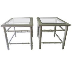 Lacquered Faux Bamboo Side Tables, Pair