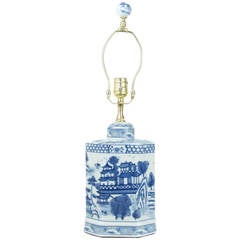Blue and White Canton Chinese Lamp