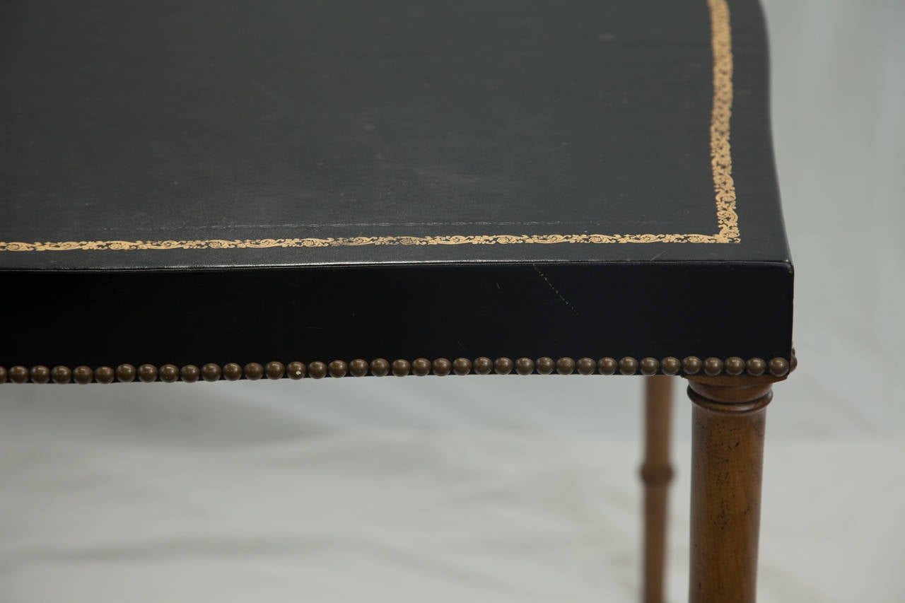 French Provincial Gold Embossed Black Leather-Top Game Table For Sale