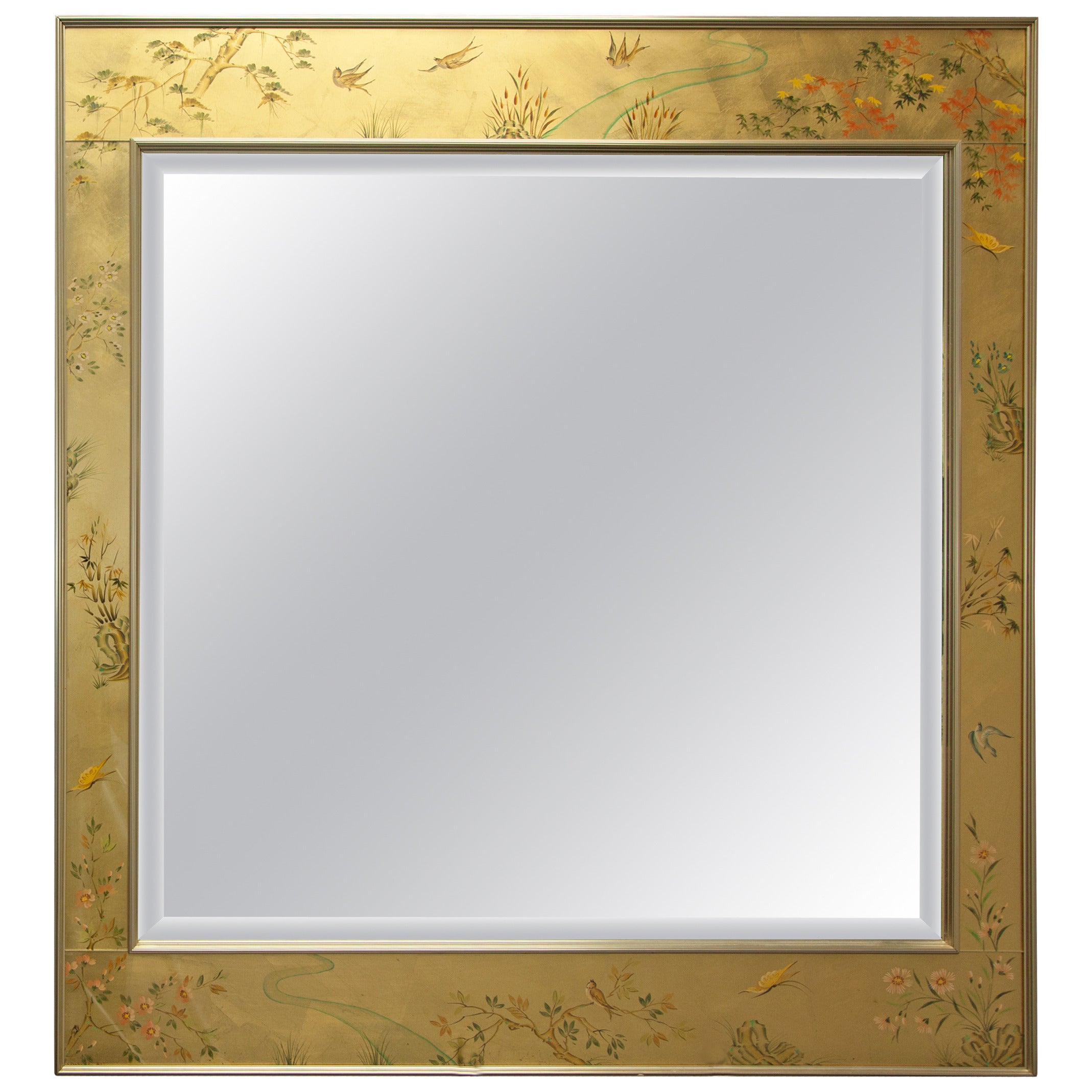 Fabulous Mid-Century Modern Églomisé Labarge Chinoiserie Decorated Mirror For Sale
