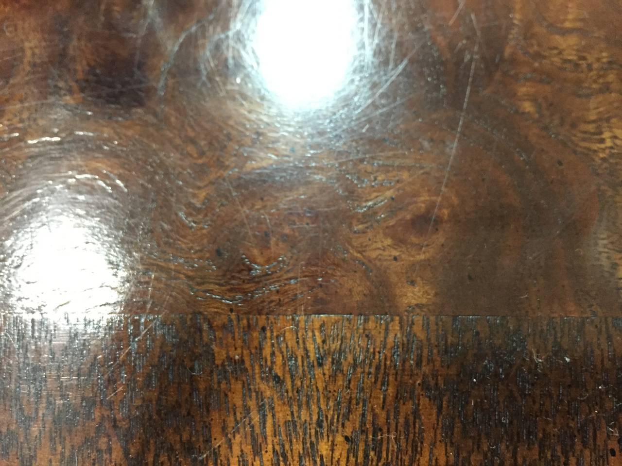 Chippendale Burled Inlaid English Kneehole Desk For Sale