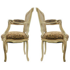 Louis XVI Style Fauteuil Chairs with Leopard Fabric