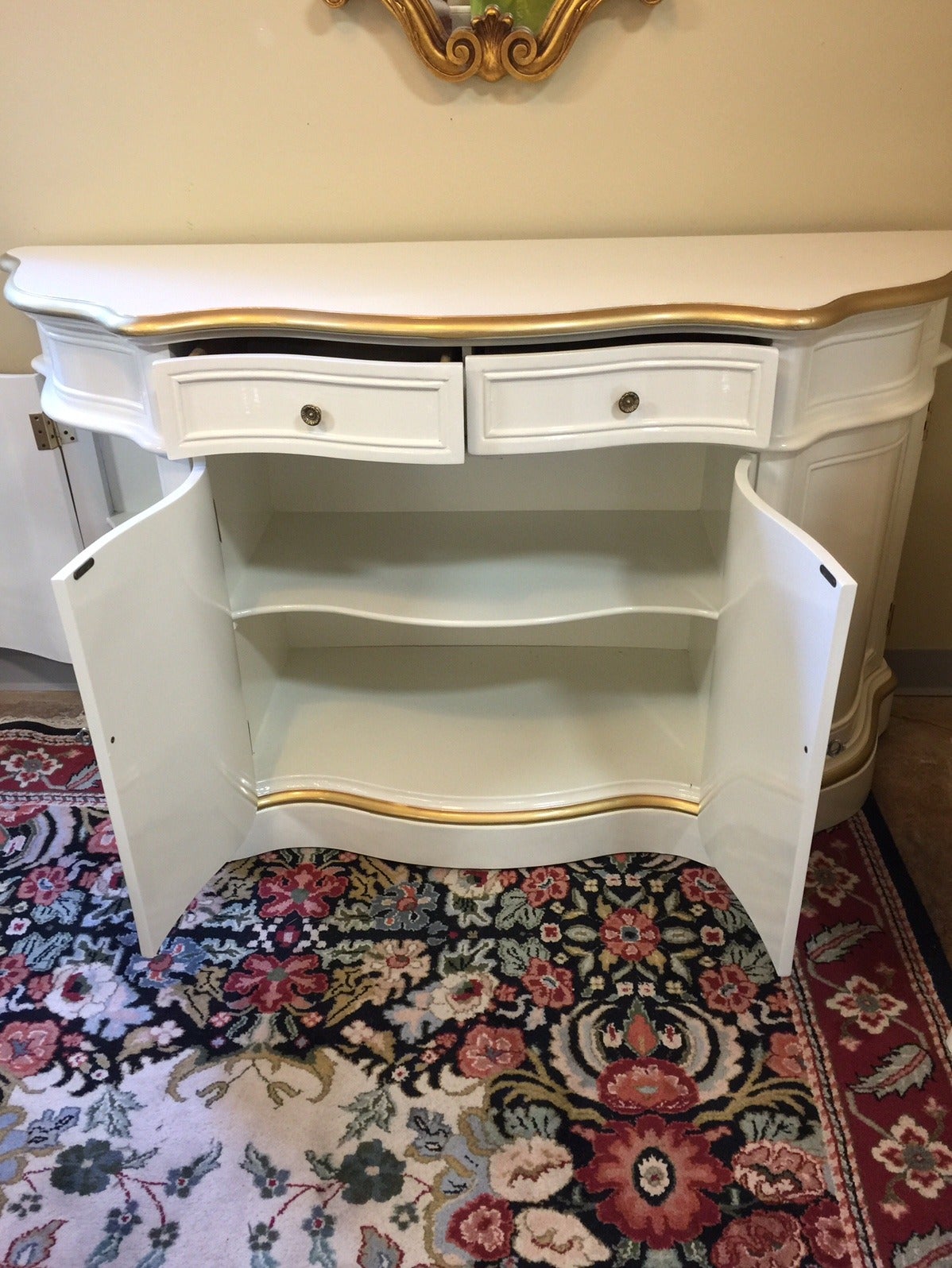 French Provincial Curvy Lacquered Sideboard in Cream and Gold