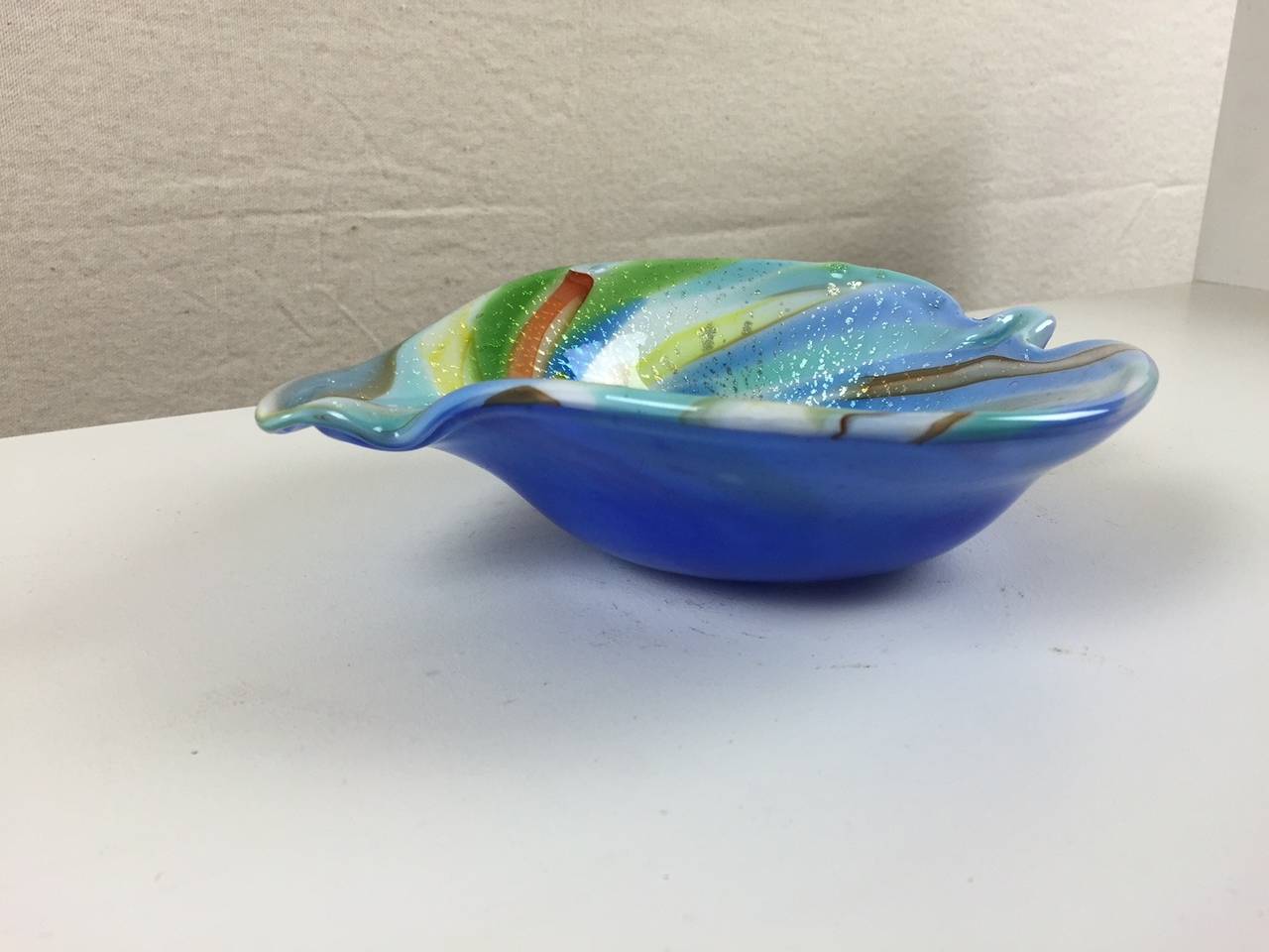 Mid-Century Modern Murano Glass Multicolored Bowl with Gold Flecks For Sale