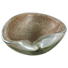Retro Murano Glass Bowl with Gold Flecks and Irridesent Case