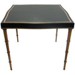 Gold Embossed Black Leather-Top Game Table