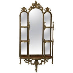 French Regency Brass and Wood Etagere Mirror