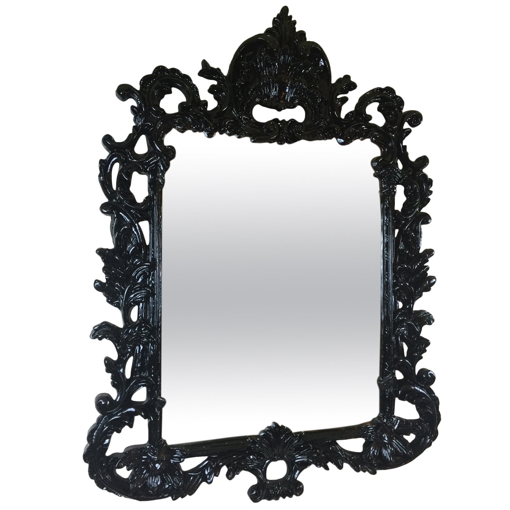 Black Lacquered Ornate Mirror