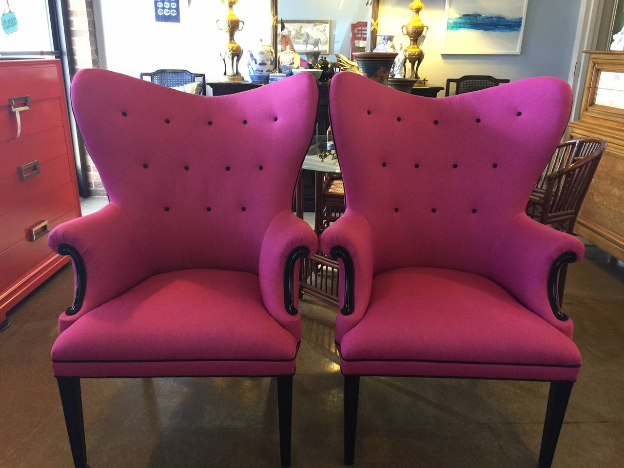American Wingback Hot Pink and Black Linen Chairs- Only One Remaining!!