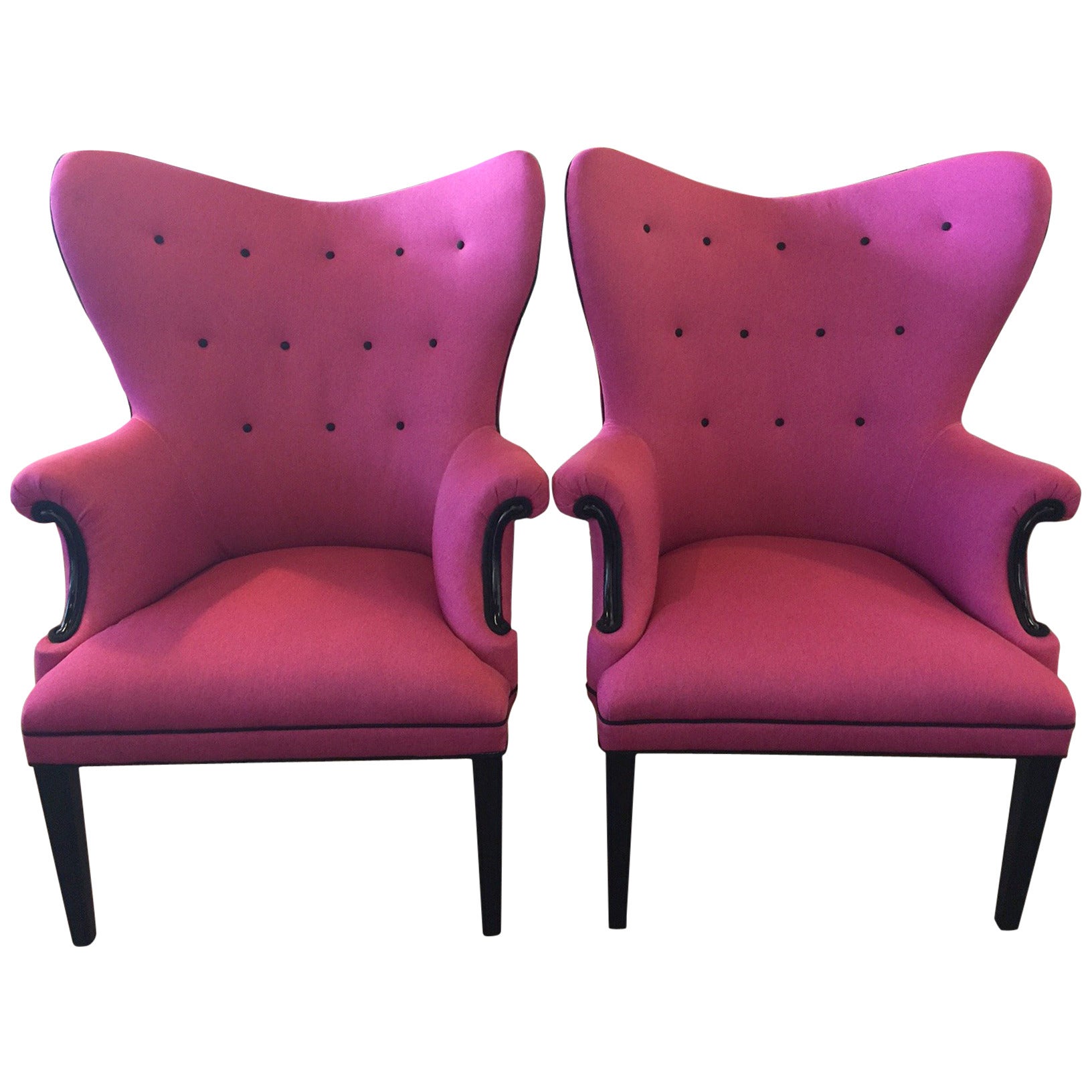 Wingback Hot Pink and Black Linen Chairs- Only One Remaining!!