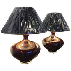 Vintage Mid-Century Modern Chocolate Lamps, Pair