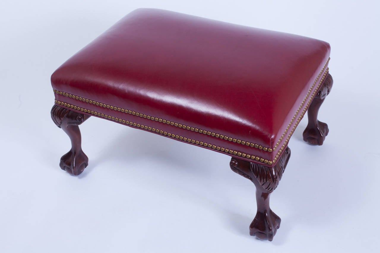 Hancock & Moore Red Leather Ottoman In Good Condition In Raleigh, NC