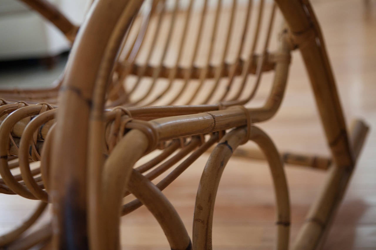Italian Franco Albini Style Rattan Rocking Chair