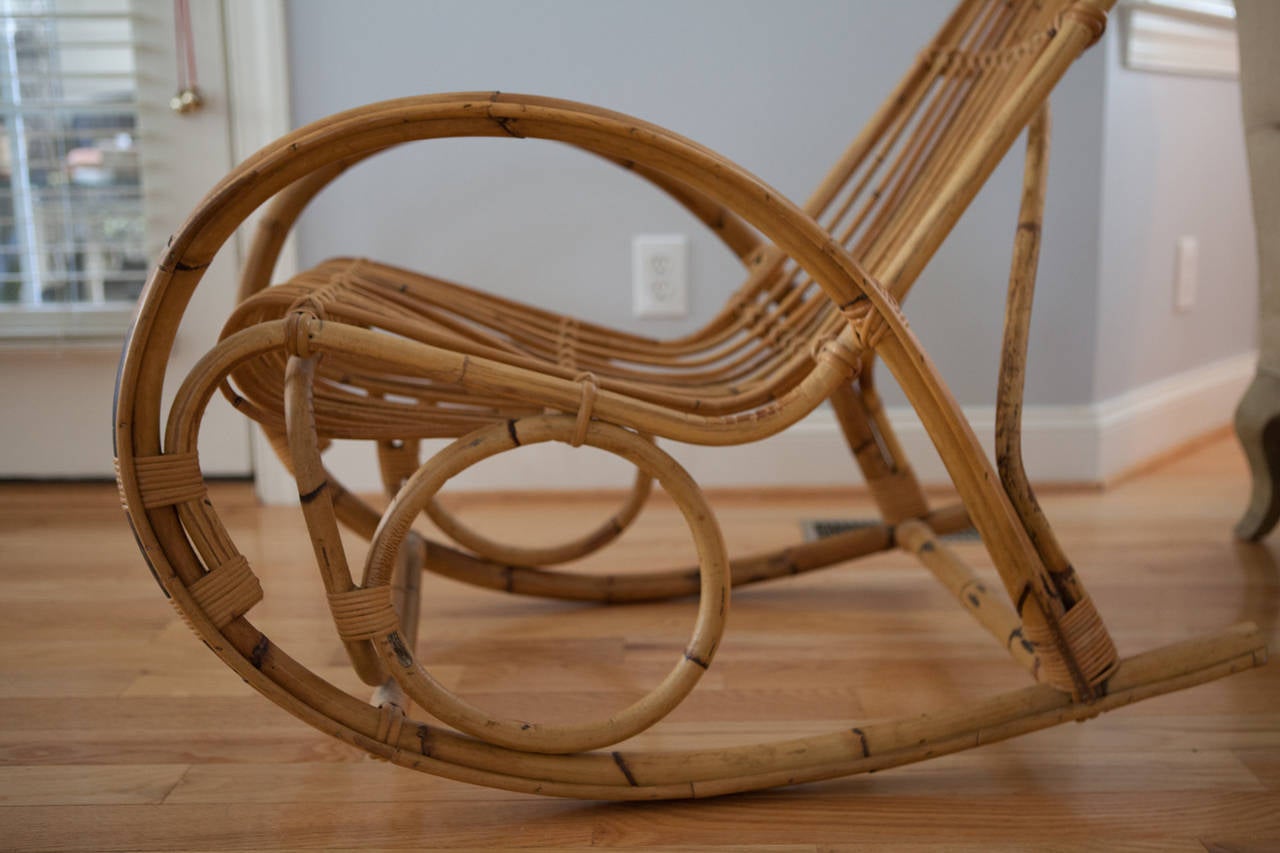 Franco Albini Style Rattan Rocking Chair 3