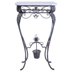 Antique French Iron Marble Top Garden Table