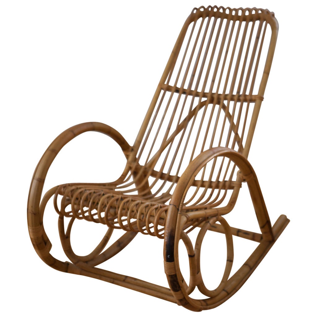 Franco Albini Style Rattan Rocking Chair