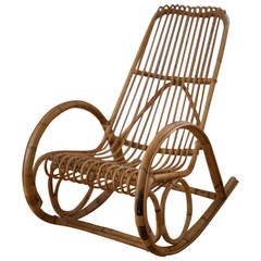 Vintage Franco Albini Style Rattan Rocking Chair