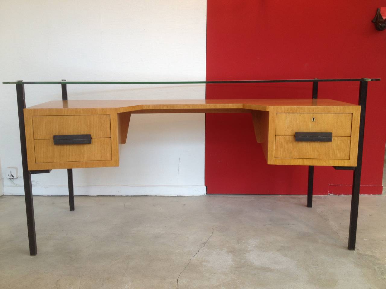 Mid-Century Modern French Curved Desk by Jacques Hitier