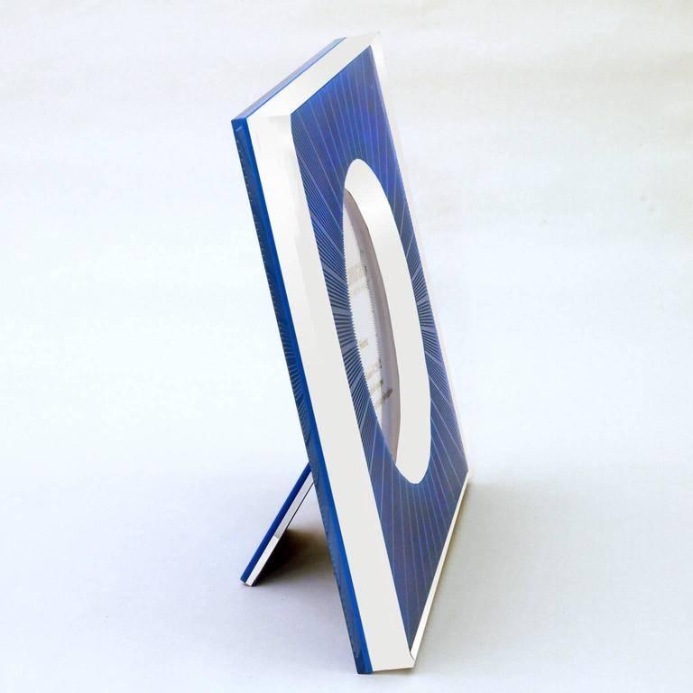 Hand-Crafted Italian Modern  Design picture frame in blue plexiglass, Sharing blue. 