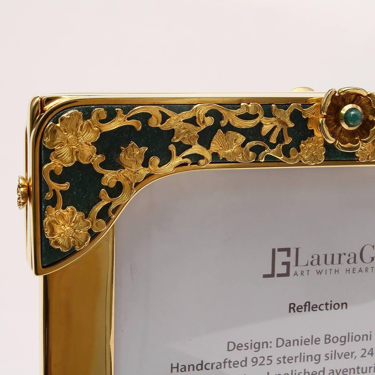 Luxus luxuriöser silberner geblümter Doppelfotorahmen, Reflektion (Italienisch) im Angebot