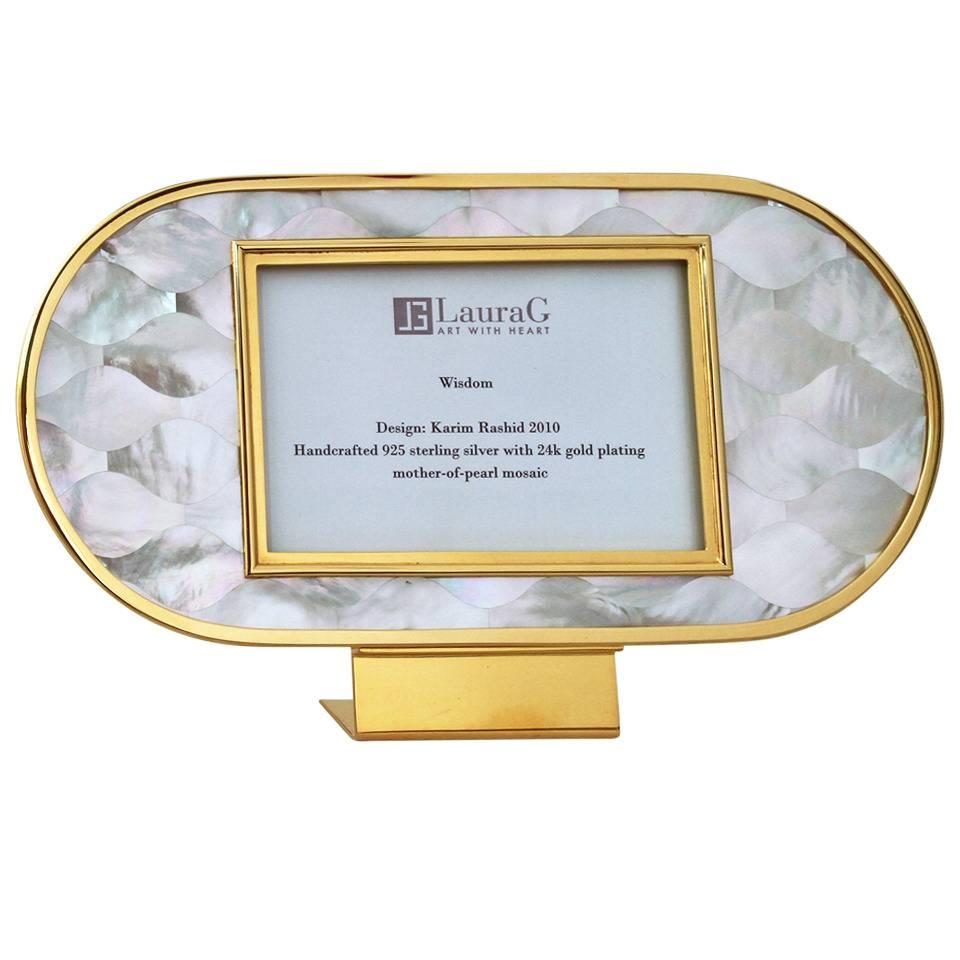 Art Deco Photo Frame in  Silver and Mother of Pearl Mosaic , Wisdom  For Sale