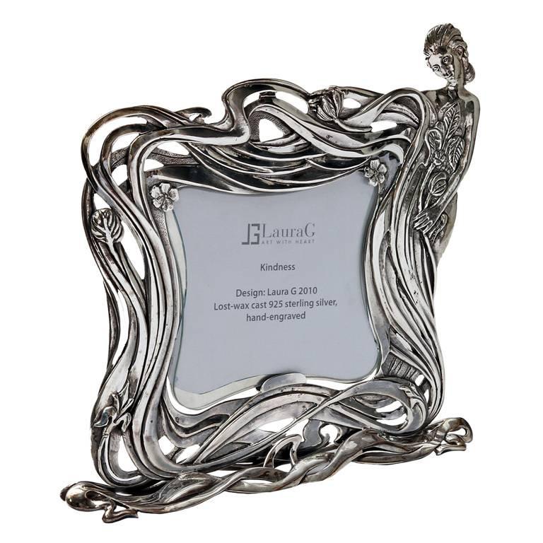Italian Art Nouveau Handcrafted  Silver Picture Frame, Kindness