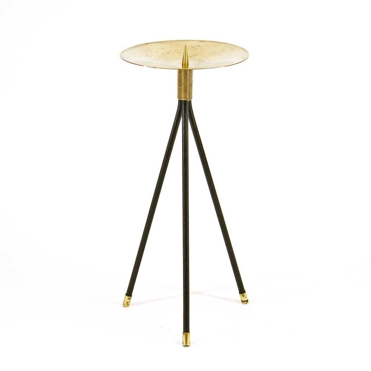 Impressive Midcentury Austrian candle holder in the style of Hagenauer. Lacquered tripod base with a large (20cm/8