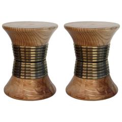 Pair of European Modern Wood and Brass Padaung Stool Side Tables by Brabbu 11