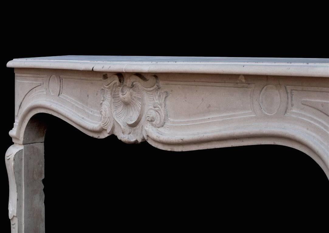 19th Century French Louis XV Style Limestone Fireplace 2