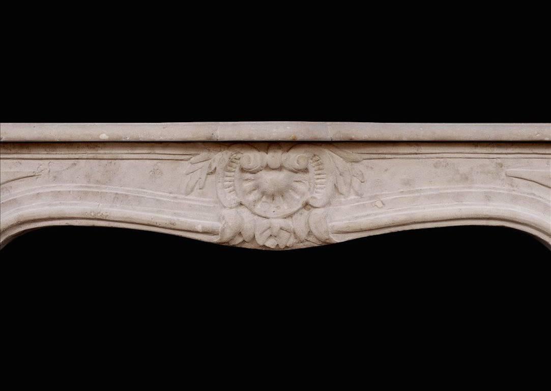 18th Century and Earlier 18th Century French Louis XV Limestone Fireplace