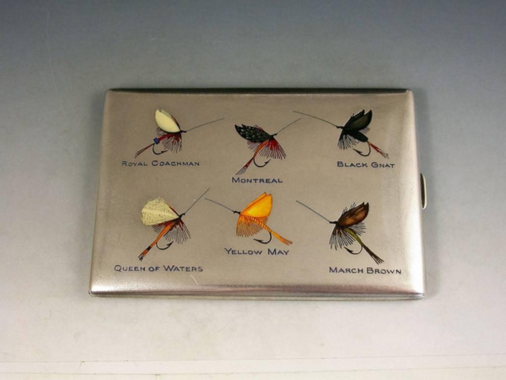 20th Century American Silver and Enamel Trout Fly Cigarette Case In Excellent Condition In Sittingbourne, Kent