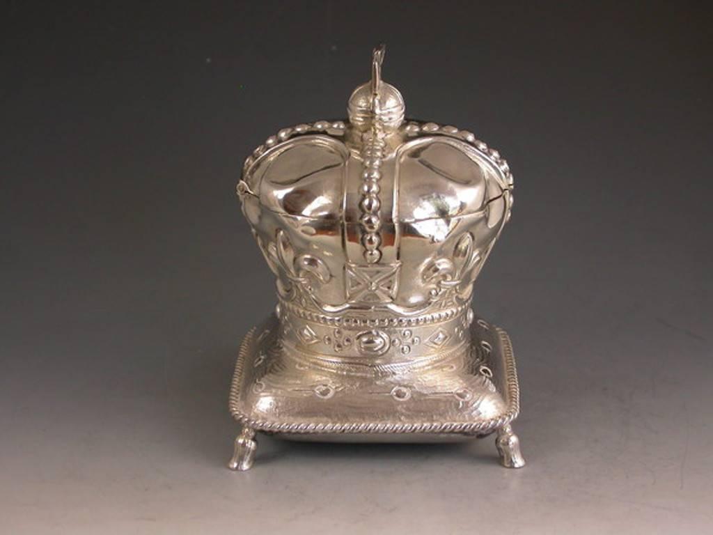Edward VII Novelty Silver Coronation Crown Inkwell 2