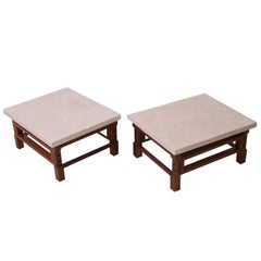 Pair Gianfranco Frattini Side Tables with Travertine Top