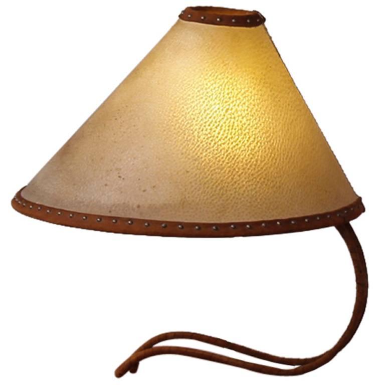 1940s Leather Shade Table Lamp, Austria